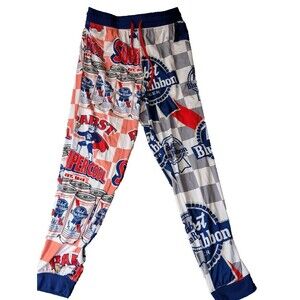 PBR Pabst Blue Ribbon Mens Jogger Sleep Pants Size Large Red White And Blue